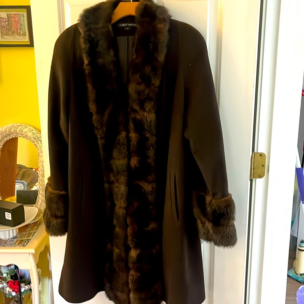 Gorgeous! Albert Nipon Faux Fur Wool Car Coat. Ch… - image 1